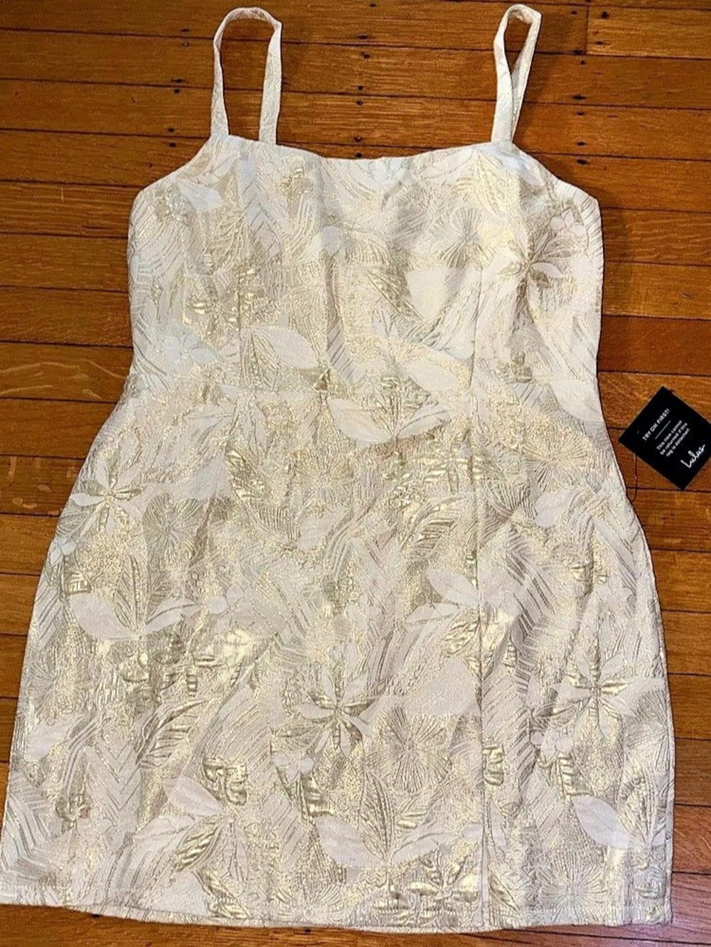 Lulus Shine for Us Cream Metallic Tropical Jacquard Mini Dress XL new nwt